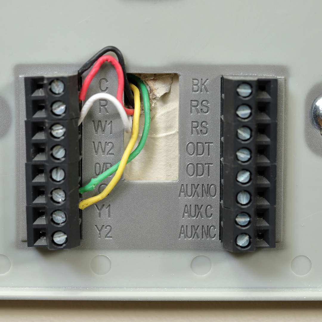 Picture of thermostat wire on a wall.